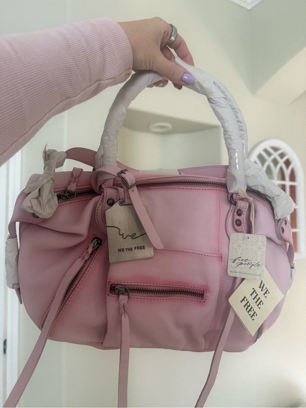 Free People Pink Leather Shoulder Bag